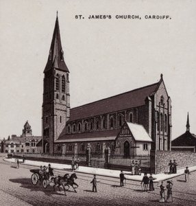 Kostel svatého Jakuba, Cardiff (litho) od English School