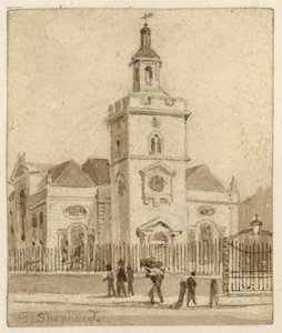 St Mary, Whitechapel, Londýn (wc na papíře) od English School