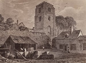 Kostel svaté Marie se starou zdí 1824 (litografie) od English School