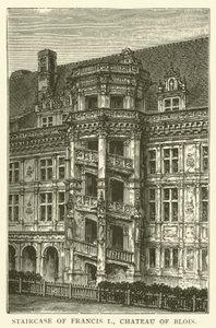 Schodiště Františka I., zámek Blois (rytina) od English School