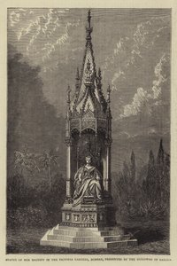 Socha Jejího Veličenstva ve Victoria Gardens, Bombay, předložená Guicowar z Baroda (rytina) od English School