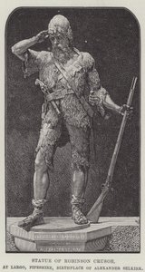 Socha Robinsona Crusoe, v Largo, Fifeshire, rodiště Alexandra Selkirka (rytina) od English School