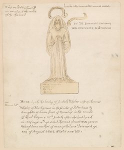 Socha, hrobka Judetha Whelera, který zemřel 21. srpna 1602 (inkoust na papíře) od English School