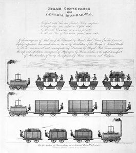 Parní doprava na obecné železné železnici, 1825 (rytina) od English School
