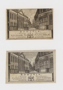 Výrobci punčoch, Romanis, v Cheapside a pak v Leadenhall Street, vizitka od English School