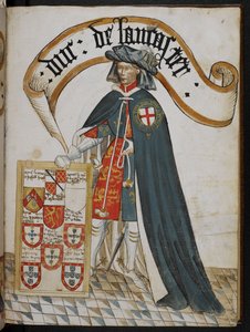 Stowe 594 f.8, Portrét Jindřicha, vévody z Lancasteru, rytíře, zakladatele Řádu podvazků, ilustrace z 