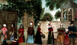 Scéna pouličního trhu, cca 1840 (akvarel na papíře) od English School