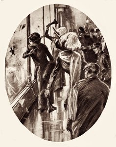 Sufražetky - kresba žen rozbíjejících výlohy v Londýně, březen 1912 (rytina) od English School