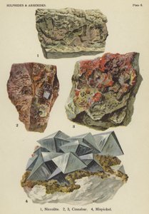 Sulfidy a arsenidy, nikolit, rumělka, mispickel (barva litho) od English School
