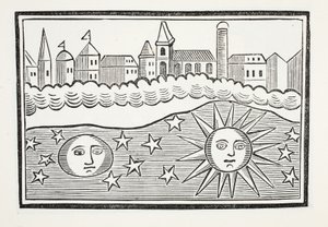 Sun, Moon, Stars and Earth Transponed, ilustrace z Chap-books of the Eighteenth Century od Johna Ashtona, pub. 1882 od English School