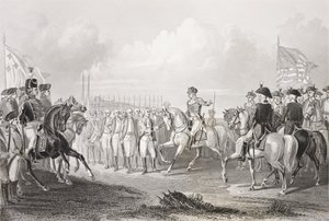 Kapitulace lorda Cornwallise v Yorktownu ve Virginii, 19. října 1781, z „Galery of Historical Portraits“, publikované kolem roku 1880 od English School