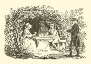 Pití čaje na zahradě (dřevořez) od English School