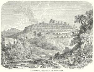 Tananarivo, hlavní město Madagaskaru (rytina) od English School
