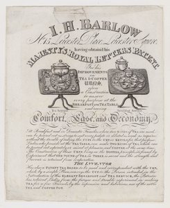 Výrobci čajových uren, I H Barlow, obchodní karta od English School