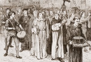 Tetzels Procession, ilustrace z Historie protestantismu od Jamese Aitkena Wylie (1808-1890), hospoda. 1878 od English School