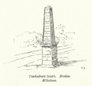 Tewkesbury, near, Bredon, Milestone (litografie) od English School