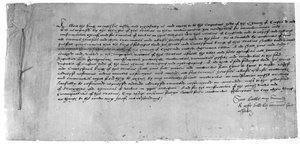 Zákon o nadřazenosti, který uznává Jindřicha VIII. za hlavu anglikánské církve, 1534 (inkoust na papíře) od English School