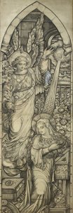 The Annunciation, workshop Heaton, Butler & Bayne, c.1900 (černá pastelka a wc zvýrazněné bílou) od English School