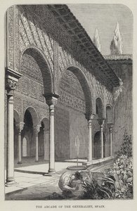 Arcade of the Generalife, Španělsko (rytina) od English School