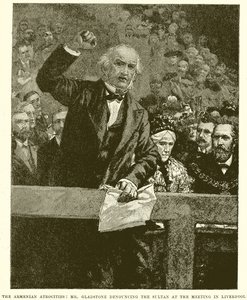 Arménská zvěrstva: Pan Gladstone odsuzoval sultána na setkání v Liverpoolu od English School