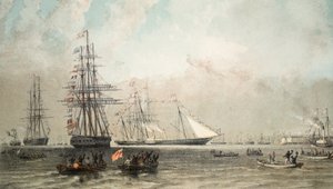 Příjezd královské jachty u Gravesendu, 7. března 1863, z Památníku svatby Edwarda VII. a Alexandry Dánské, hospoda. 1864