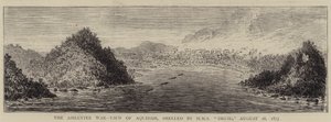 Válka v Ashantee, Pohled na Aquidah, ostřelovaná HMS "Druid", 28. srpna 1873 (rytina) od English School