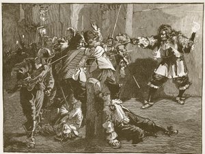 Útok Johna Coventryho, ilustrace z Cassells Illustrated History of England (sépiová fotografie) od English School