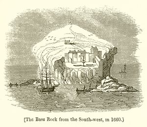 Bass Rock z jihozápadu, v roce 1660 od English School