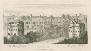Medvědí zahrada a zeměkoule, Bankside, Londýn, z benátské mapy od English School