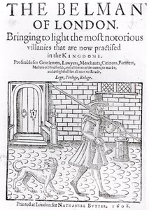 The Bellman of London, od Thomase Dekkera (asi 1570-asi 1641), titulní strana, tisk Nathaniel Butter, 1608 od English School