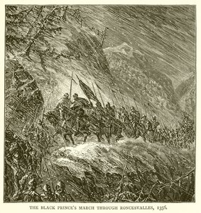 Pochod černých princů přes Roncesvalles, 1356 od English School
