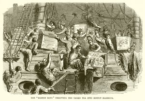 Boston Boys hází Taxed Tea do Boston Harbor
