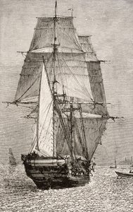 Brigáda HMS Beagle, z knihy "Journal of Researches" Charlese Darwina (1809-92), vydané nakladatelstvím Nelson and Sons, 1890. od English School