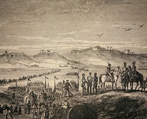 Britská armáda překračuje řeku Sutlej od English School