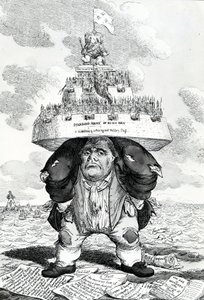 Britský atlas neboli John Bull podporující mírové zřízení, tisk Charles Williams, 1816 od English School