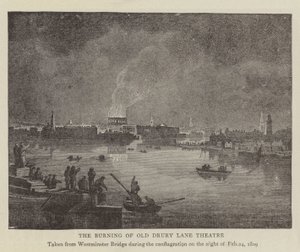 The Burning of Old Drury Lane Theatre (rytina) od English School