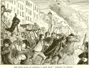 Bute Riots v Londýně - Jack Boot oběšen v Effigy od English School