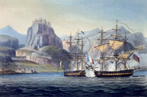 The Capture of the Var od HMS Belle Poule u Korfu, 1809, z The Naval Chronology of Great Britain, od J. Ralfe
