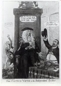 Casting Vote, neboli nezávislý mluvčí, satirická karikatura zobrazující premiéra Henryho Addingtona, 1805 (tisk) od English School