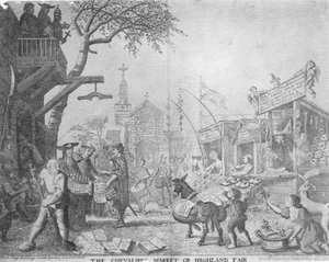 The Chevaliers Market, neboli Highland Fair, publikoval George Bickham mladší, 1745 od English School