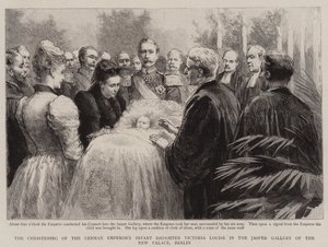 Křest dcery německého císaře Viktorie Louise v Jasper Gallery v Novém paláci v Berlíně (rytina) od English School