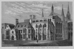 Městská knihovna a muzeum, Guildhall, Londýn (rytina) od English School