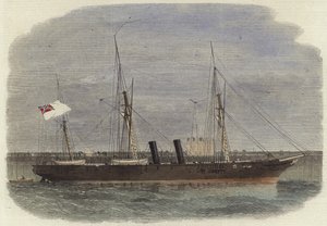 Konfederační šroubový parník Rappahannock ležící na molu v Calais od English School