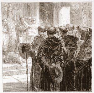 Radní rozpouštějící mnišský řád Augustinů v Curychu, 1524, ilustrace z Dějin protestantismu od Jamese Aitkena Wylie (1808-1890), pub. 1878 od English School