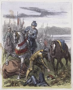 Koruna Richarda III., nalezená na Bosworthském poli (barevná rytina) od English School
