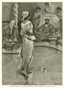 "Dcera Herodiadin tančila před nimi", St Matthew, XIV, 6 (rytina) od English School
