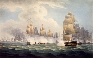 Porážka Francouzů pod velením Linoise komodorem Dancesem, 15. února 1804, z knihy The Naval Chronology of Great Britain, autor J. Ralfe