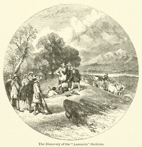 Objev kostry "lamanitu" (rytina) od English School