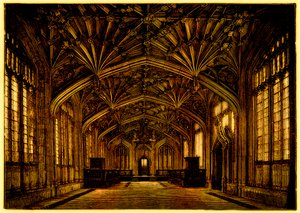 The Divinity School, Oxford: postavená v letech 1445 až 1454, ilustrace z knihy Students History of England od Samuela R. Gardinera, publikovaná v roce 1902 (digitálně vylepšený obrázek) od English School