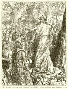 Druidové podněcující Brity, aby se postavili vylodění Římanů, př.n.l. 55 od English School